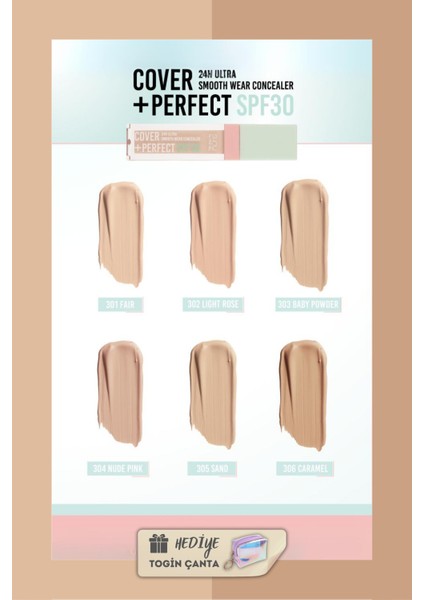 Cover+Perfect Concealar SPF30 Ultra Kapatıcı Set - Kapatıcı 303 + 306 + Togin Çanta Hediye