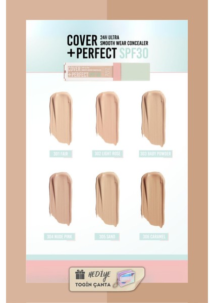 Cover+Perfect Concealar SPF30 Ultra Kapatıcı Set - Kapatıcı 304 + 306 + Togin Çanta Hediye