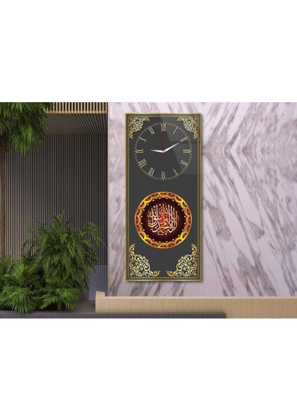 Dikey Üstten Saatli Dini Temalı 50X100 cm Temperli Cam Tablo DSUD0028 modelleri