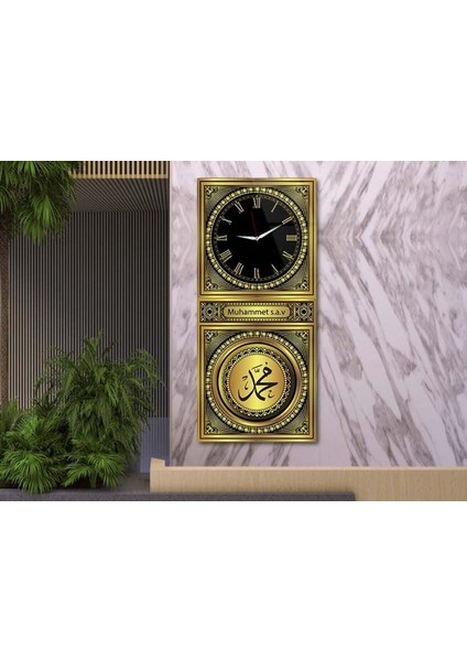 Dikey Üstten Saatli Dini Temalı 50X100 cm Temperli Cam Tablo DSUD0036 modelleri