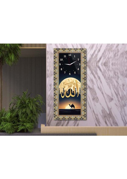 Dikey Üstten Saatli Dini Temalı 50X100 cm Temperli Cam Tablo DSUD0041 modelleri