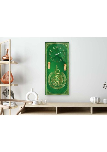 Dikey Üstten Saatli Dini Temalı 50X100 cm Temperli Cam Tablo DSUD0048 fiyatları