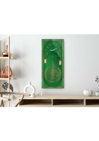 Dikey Üstten Saatli Dini Temalı 50X100 cm Temperli Cam Tablo DSUD0049 fiyatları
