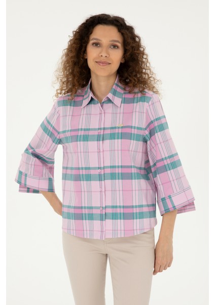 Kadın Pembe Gömlek Desenli 50289145-VR041