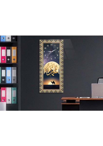 Dikey Üstten Saatli Dini Temalı 50X100 cm Temperli Cam Tablo DSUD0042 fırsatları