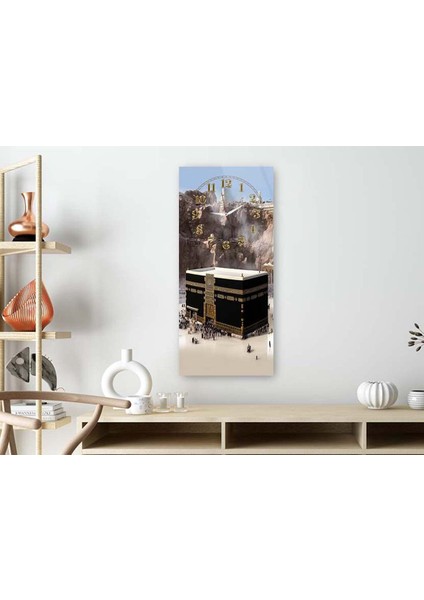 Dikey Üstten Saatli Dini Temalı 50X100 cm Temperli Cam Tablo DSUD0055 fiyatları