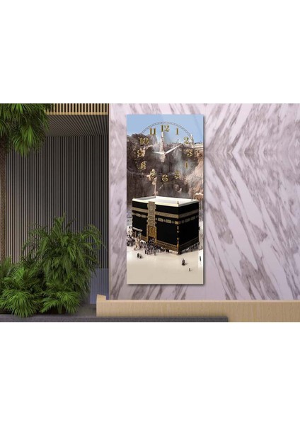 Dikey Üstten Saatli Dini Temalı 50X100 cm Temperli Cam Tablo DSUD0055 modelleri