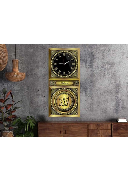 Dikey Üstten Saatli Dini Temalı 50X100 cm Temperli Cam Tablo DSUD0035