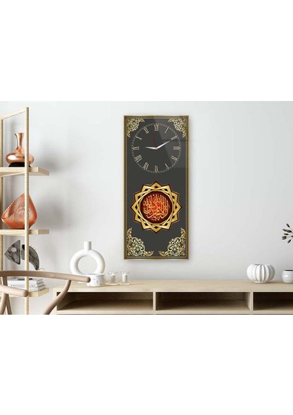 Dikey Üstten Saatli Dini Temalı 50X100 cm Temperli Cam Tablo DSUD0029