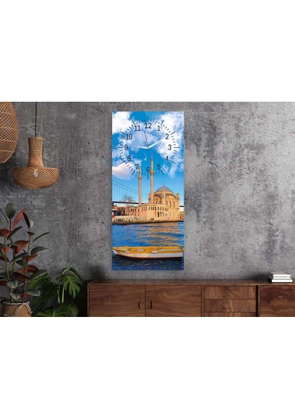Dikey Üstten Saatli Dini Temalı 50X100 cm Temperli Cam Tablo DSUD0007