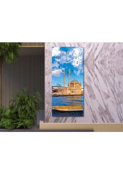 Dikey Üstten Saatli Dini Temalı 50X100 cm Temperli Cam Tablo DSUD0007 modelleri