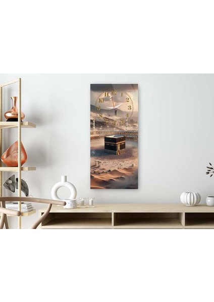 Dikey Üstten Saatli Dini Temalı 50X100 cm Temperli Cam Tablo DSUD0056 fiyatları