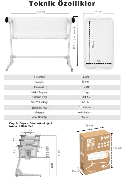 Cozy Premium 3in1 Ağlamaya Duyarlı Anne Yanı Beşik, Park Yatak White Noise ile Kesintisiz Uyku