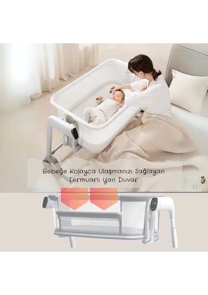 Cozy Premium 3in1 Ağlamaya Duyarlı Anne Yanı Beşik, Park Yatak White Noise ile Kesintisiz Uyku