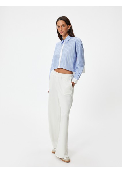 Crop Gömlek Poplin Uzun Kollu Klasik Yaka Düğmeli Parçalı Asimetrik Kesim fiyatları