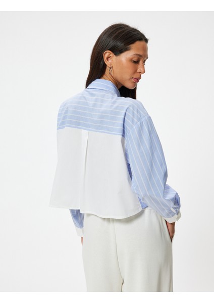 Crop Gömlek Poplin Uzun Kollu Klasik Yaka Düğmeli Parçalı Asimetrik Kesim fırsatları