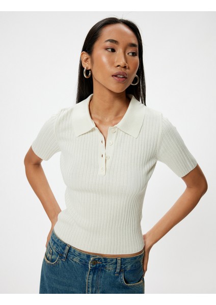 Polo Yaka Triko Kazak Kısa Kollu