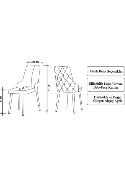 Deren Home Felix Serisi Babyface Kumaş 80X132 Açılabilir Mdf Masa Mutfak Salon Takımı 6 Adet Sandalye