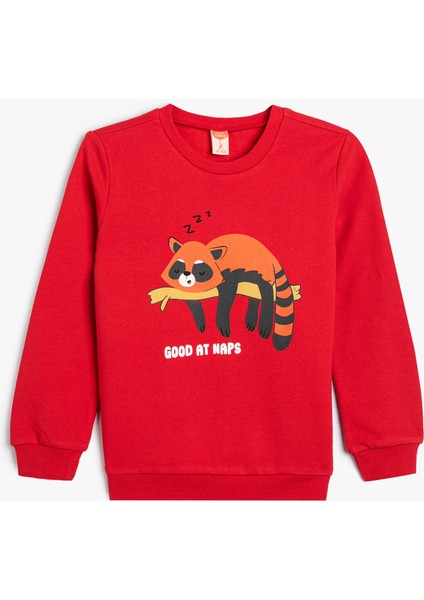 Sweatshirt Hayvan Baskılı Bisiklet Yaka Pamuklu