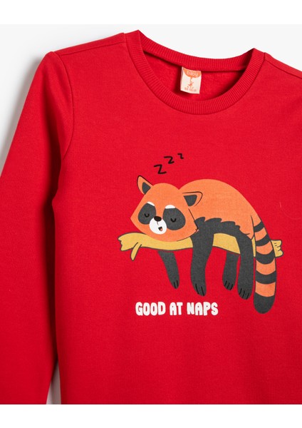Sweatshirt Hayvan Baskılı Bisiklet Yaka Pamuklu