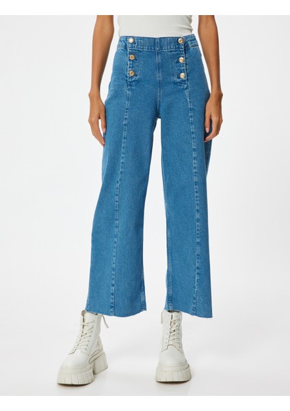 Geniş Kısa Paça Kot Pantolon Yüksek Bel - Sandra Jeans