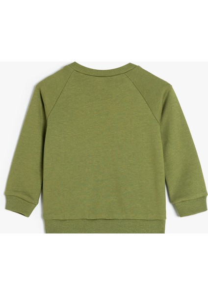 Sweatshirt Aslan Baskılı Uzun Kollu Bisiklet Yaka Pamuklu