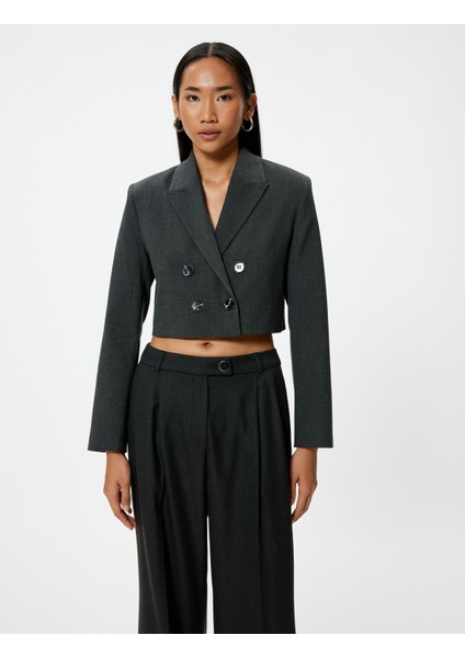 Oversize Crop Ceket Kruvaze Ters Yaka