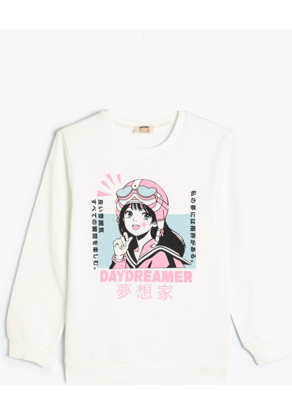 Sweatshirt Anime Baskılı Uzun Kollu Bisiklet Yaka Pamuklu