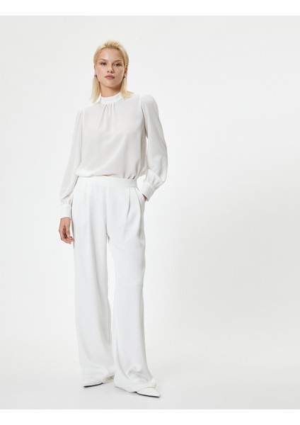 Şifon Bluz Manşetli Dik Yaka Uzun Kollu Drape Detaylı fiyatları