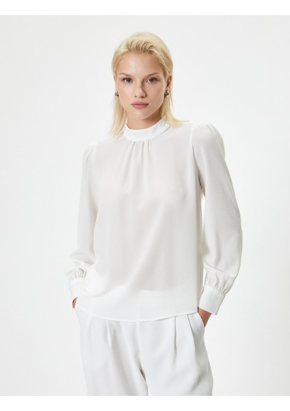 Şifon Bluz Manşetli Dik Yaka Uzun Kollu Drape Detaylı modelleri