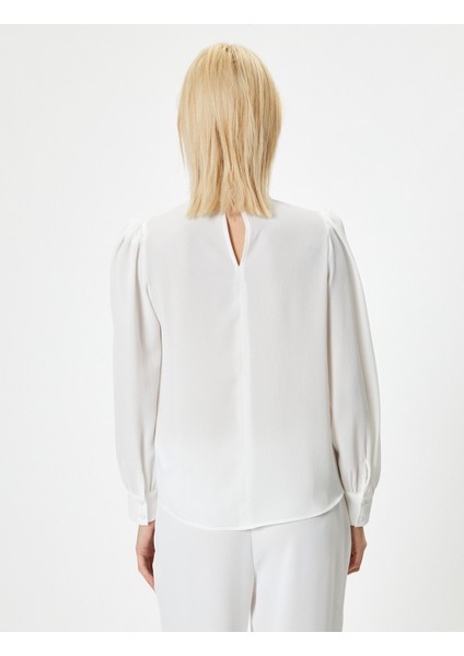 Şifon Bluz Manşetli Dik Yaka Uzun Kollu Drape Detaylı fırsatları