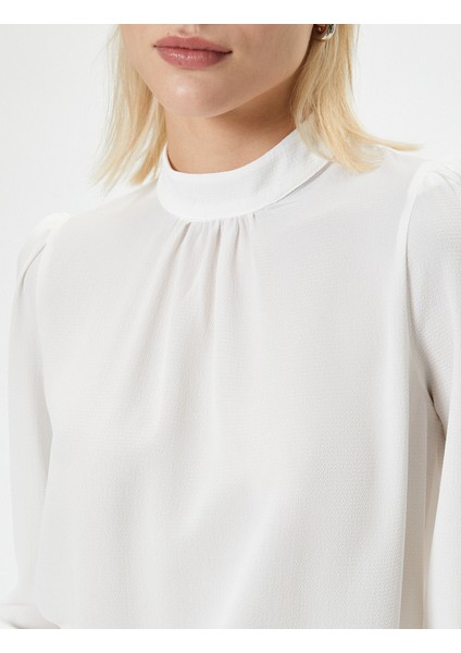 Şifon Bluz Manşetli Dik Yaka Uzun Kollu Drape Detaylı indirimleri