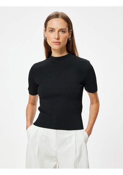Kısa Kollu Basic Triko Kazak Dik Yaka modelleri
