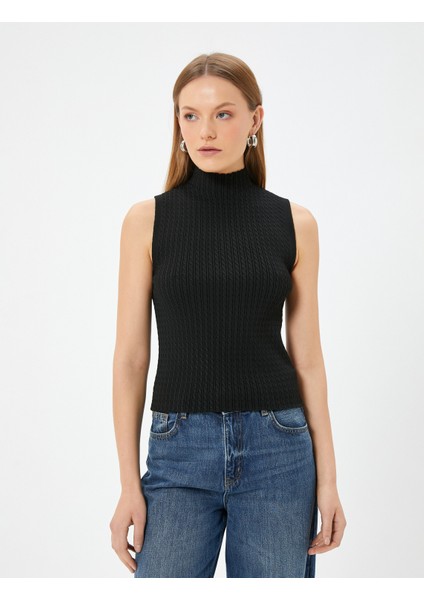 Kolsuz Dik Yaka Triko Üst Saç Örgü Desenli modelleri