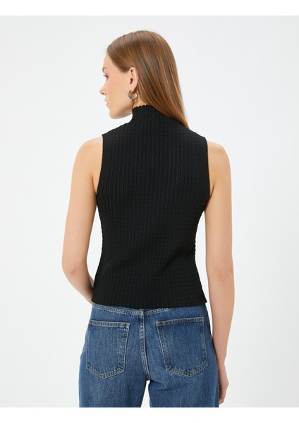 Kolsuz Dik Yaka Triko Üst Saç Örgü Desenli fırsatları