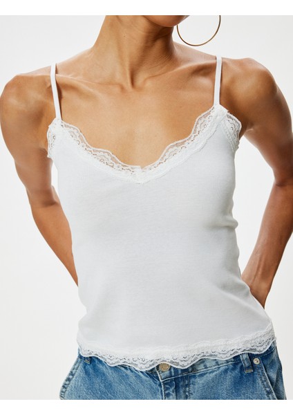 Dantel Detaylı Atlet V Yaka Kolsuz Slim Fit