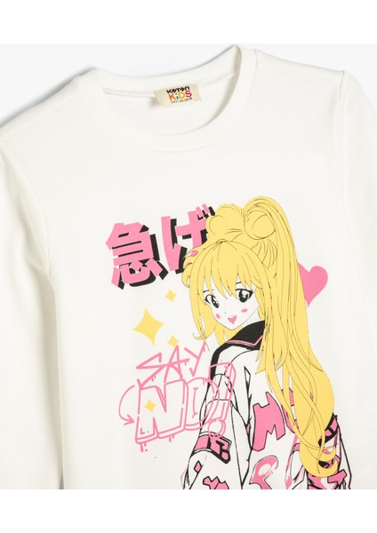 Sweatshirt Anime Baskılı Bisiklet Yaka Uzun Kollu Pamuklu