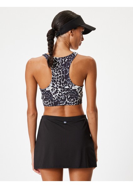 Sporcu Sütyeni Leopar Desenli Bisiklet Yaka Kaplı Slim Fit