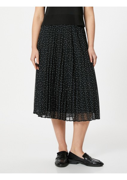 Pileli Puantiyeli Midi Etek Yüksek Bel Tül Astarlı modelleri