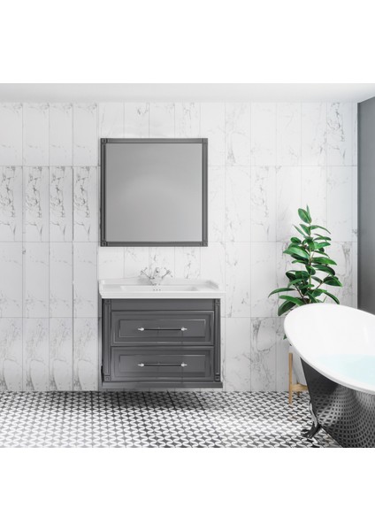 Albatros 80 cm Albatros Gri Çekmeceli Banyo Dolabı