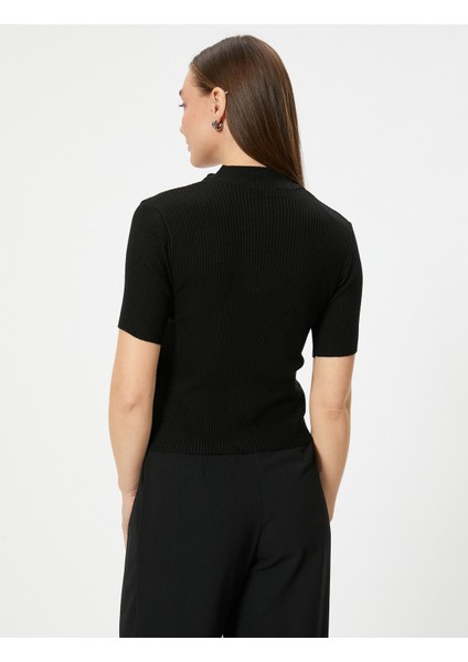 Polo Yaka Triko Kazak Yarım Fermuarlı Kısa Kollu Dokulu fırsatları