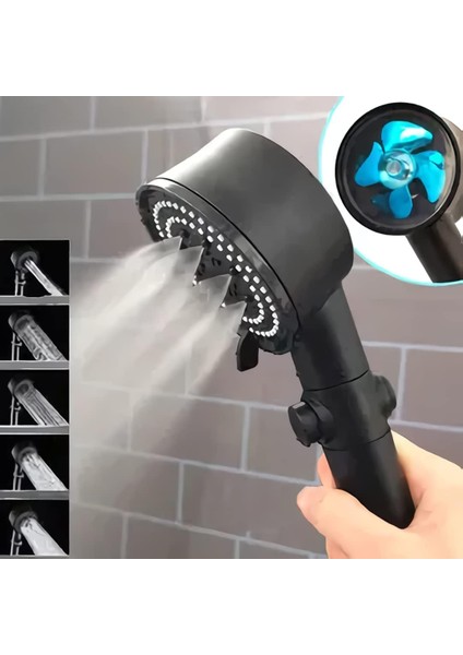 Başlığı Turbo Fan 5 Fonksiyonlu Duş Başlığı El Duşu Handshower, Siyah 1.sınıf Kaliteli