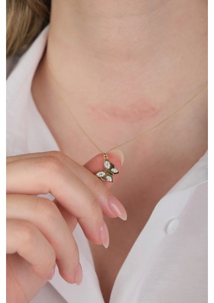 14 Ayar Altın Taşlı Kelebek Kolye modelleri