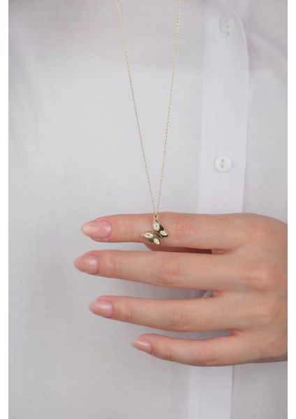 14 Ayar Altın Taşlı Kelebek Kolye fırsatları