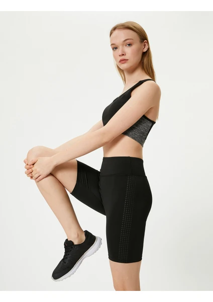 Spor Kısa Tayt Yüksek Bel Baskılı Skinny Fit