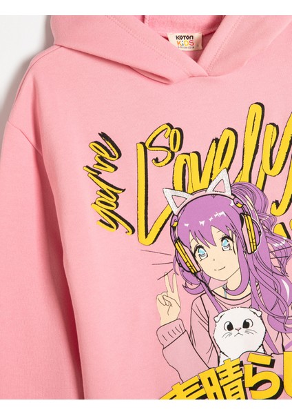 Oversize Kapşonlu Sweatshirt Anime Baskılı Uzun Kollu modelleri