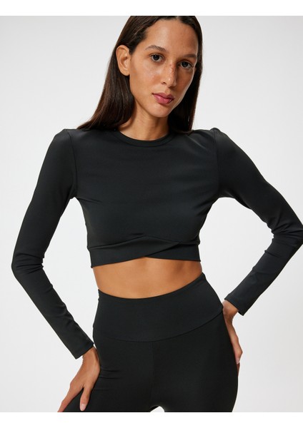 Crop Spor Tişört Slim Fit Bisiklet Yaka Katlı Uzun Kollu fiyatları