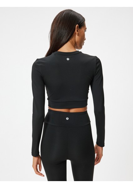 Crop Spor Tişört Slim Fit Bisiklet Yaka Katlı Uzun Kollu fırsatları
