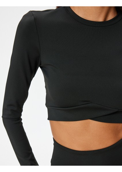 Crop Spor Tişört Slim Fit Bisiklet Yaka Katlı Uzun Kollu indirimleri