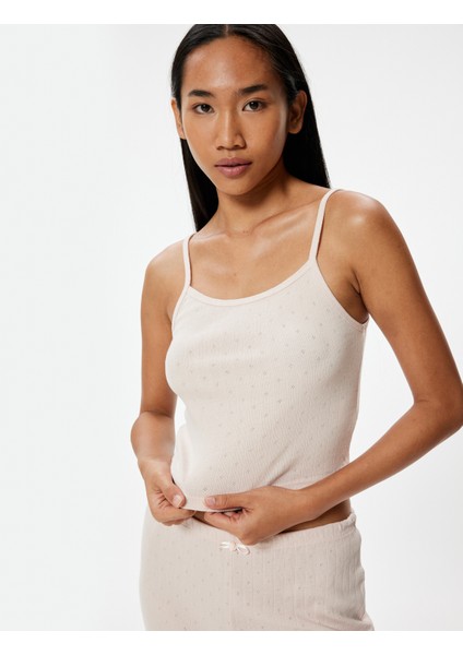 Ince Askılı Pijama Üstü Dokulu Pamuklu